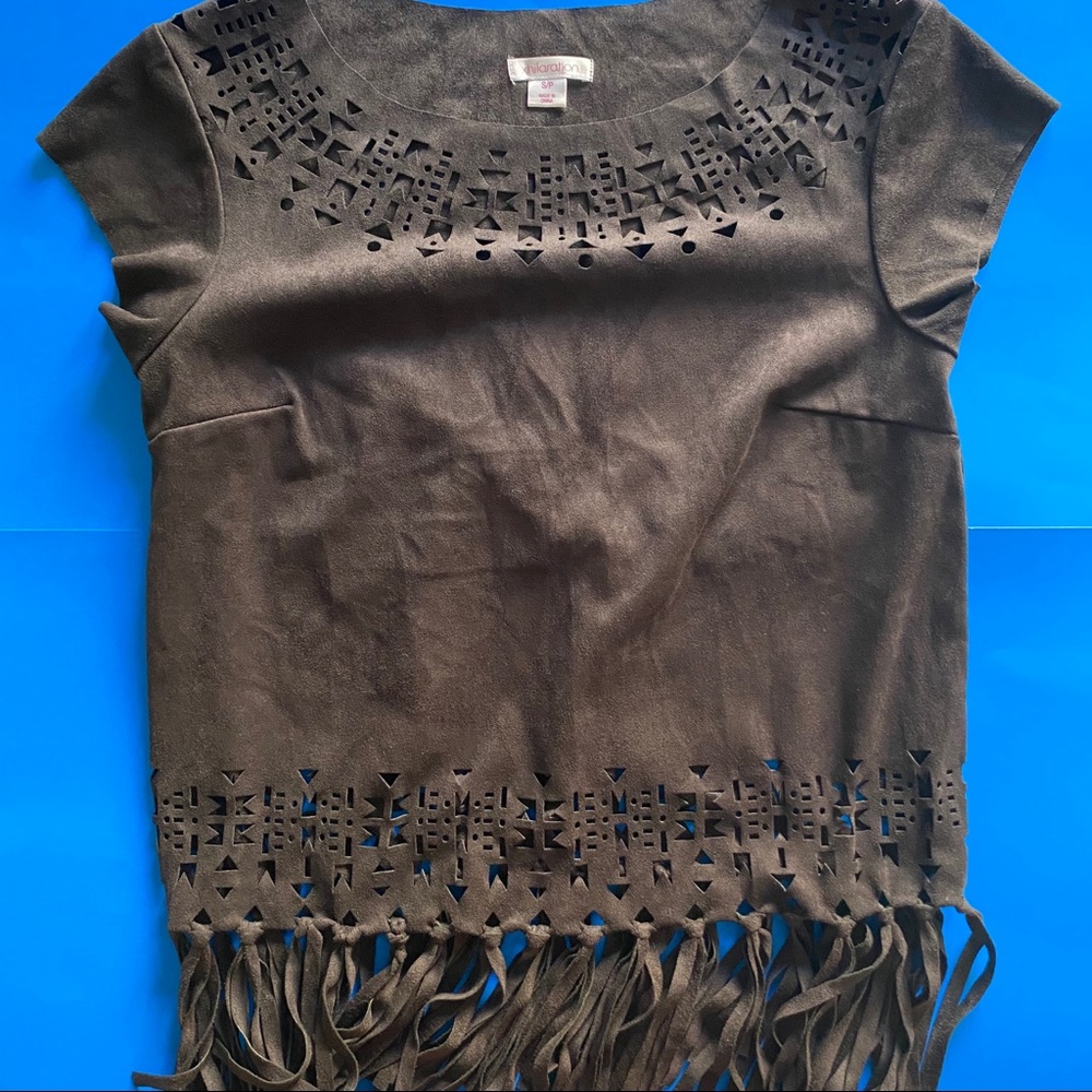 Suede-like fringe top